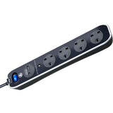 Masterplug Four Socket Switched Inline Power Surge Protected Extension Lead with Two USB Charging Ports, 2 Metres, Gloss Black