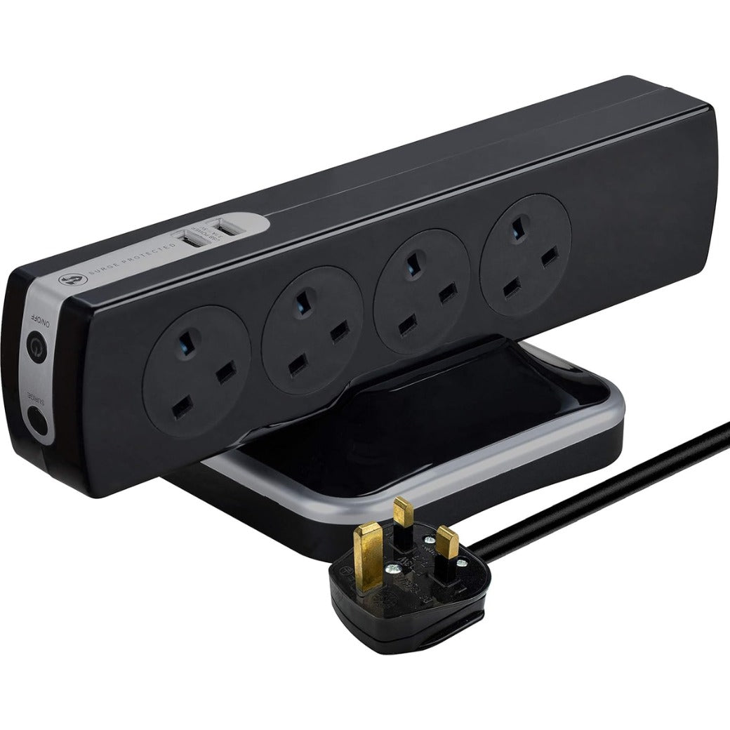 Socket Surge Protected Power Centre Extension Lead, 2 Metre, Black
