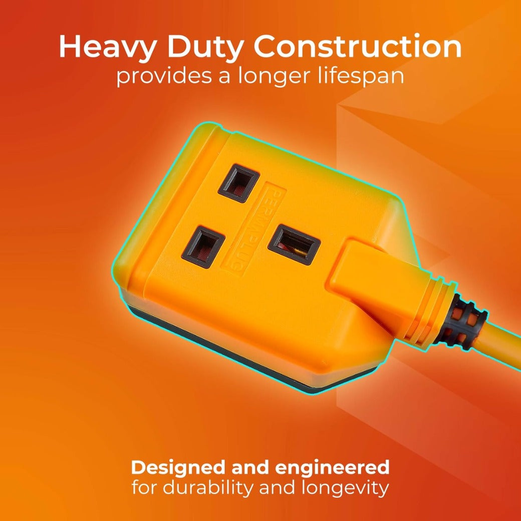 One Socket Single Outdoor Extension Lead, 15 Metre Cable, Cable Tidy, Unswitched, Heavy Duty, Rewireable, 1-Way Plug Extension Cable, Orange, 13A, 1G, 15m, CT1513
