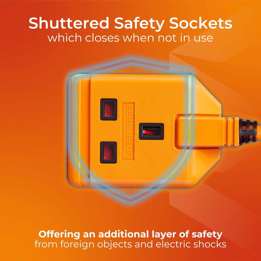 One Socket Single Outdoor Extension Lead, 15 Metre Cable, Cable Tidy, Unswitched, Heavy Duty, Rewireable, 1-Way Plug Extension Cable, Orange, 13A, 1G, 15m, CT1513