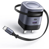 USB C Charger Plug, 45W 3-Port Fast Charger Plug with Retractable Cable, USB C Charger Compatible with iPhone 16/15/14/13/12, iPad, Galaxy S25/S24/S23, Pixel 9/8