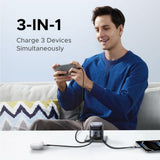 USB C Charger Plug, 45W 3-Port Fast Charger Plug with Retractable Cable, USB C Charger Compatible with iPhone 16/15/14/13/12, iPad, Galaxy S25/S24/S23, Pixel 9/8