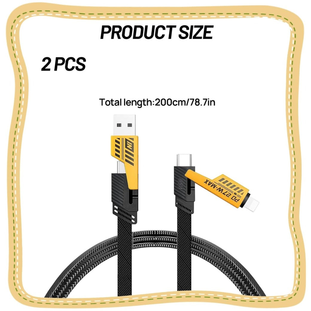 2 Pack Long Multi Charger Cable with Type-c, 65W 4 in 1 Charger Cable, 4 in 1 Fast Charging to USB-C for Phone/Pad/More, Data Transfer, Braided 6.65FT Cables