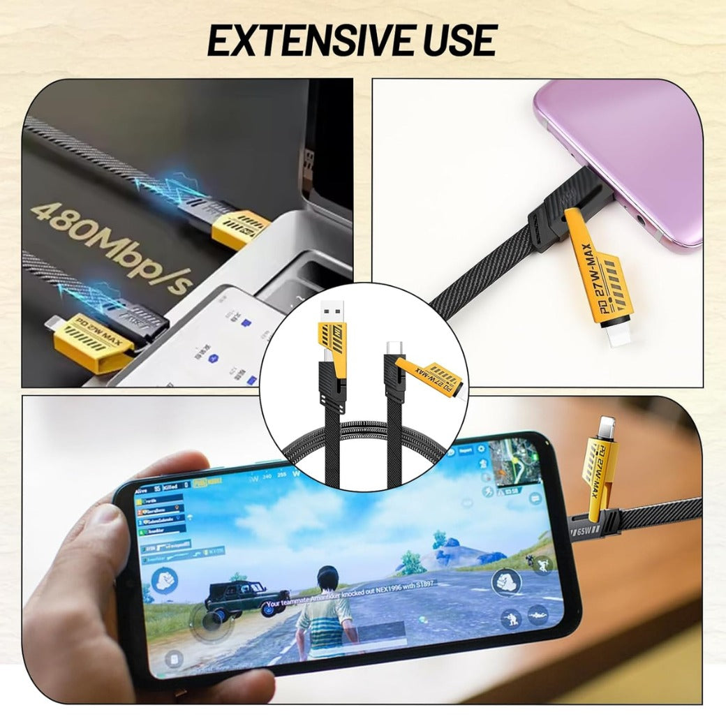 2 Pack Long Multi Charger Cable with Type-c, 65W 4 in 1 Charger Cable, 4 in 1 Fast Charging to USB-C for Phone/Pad/More, Data Transfer, Braided 6.65FT Cables