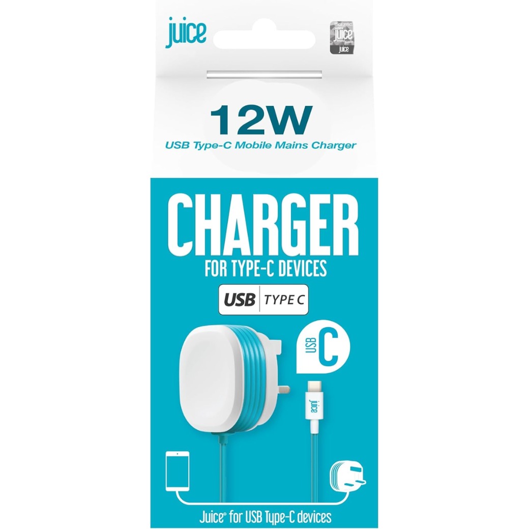 Juice USB Type-C Powerful Mains Charger for Tablets & Mobiles, 2.4 AMP output (White)