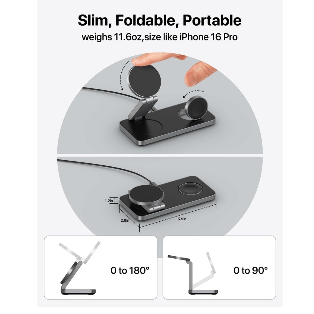 3 in 1 Wireless Charging Station for iPhone Magnetic Portable, Fast Wireless Charger Stand for iPhone Air/17/16/15/14/13/12