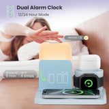 6 in 1 Wireless Charging Station, MagSafe 18W Wireless Charger with Alarm Clock, Night Light, Wireless Charger Stand for iPhone 16 15 14 13 12 11 X Pro Max, Apple Watch
