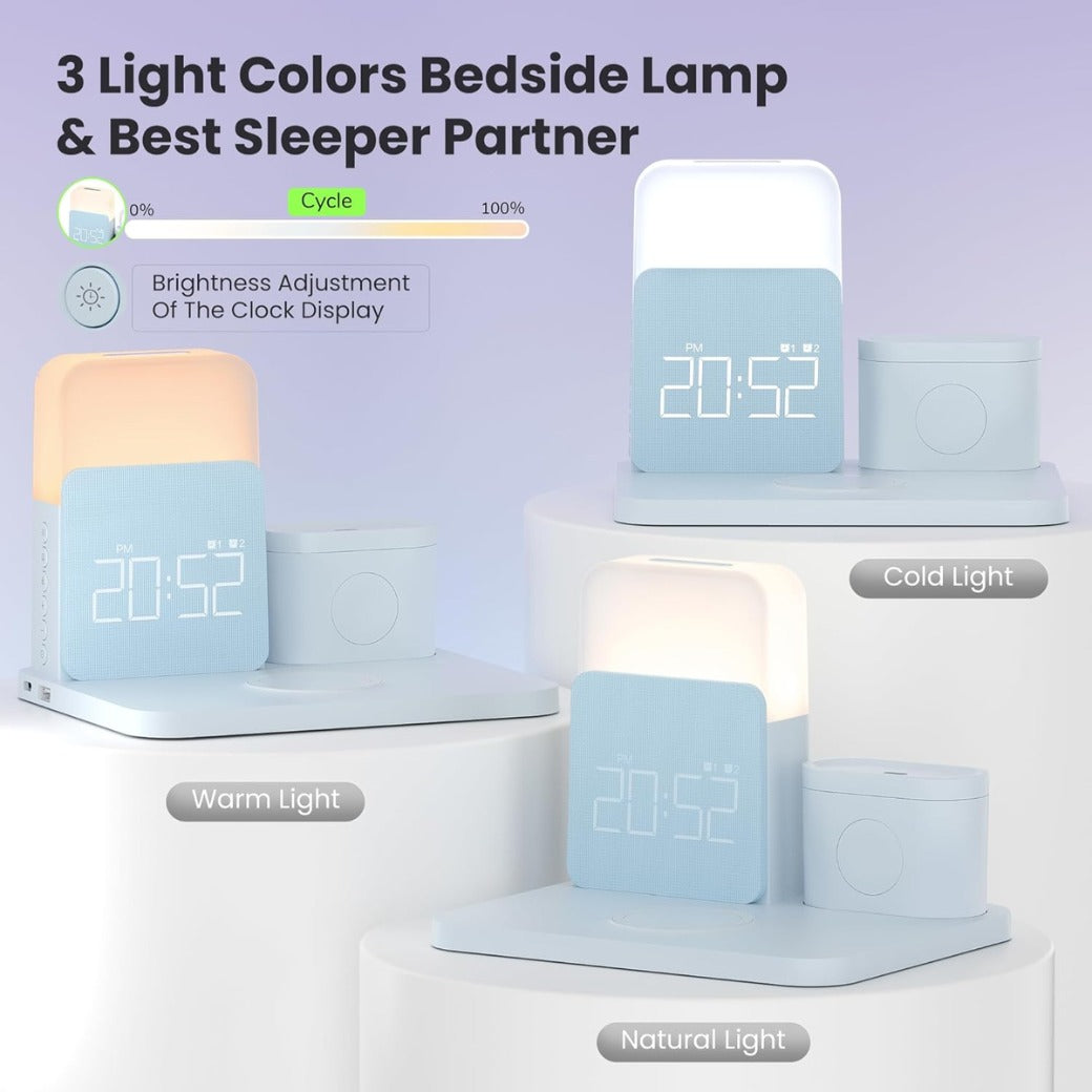 6 in 1 Wireless Charging Station, MagSafe 18W Wireless Charger with Alarm Clock, Night Light, Wireless Charger Stand for iPhone 16 15 14 13 12 11 X Pro Max, Apple Watch