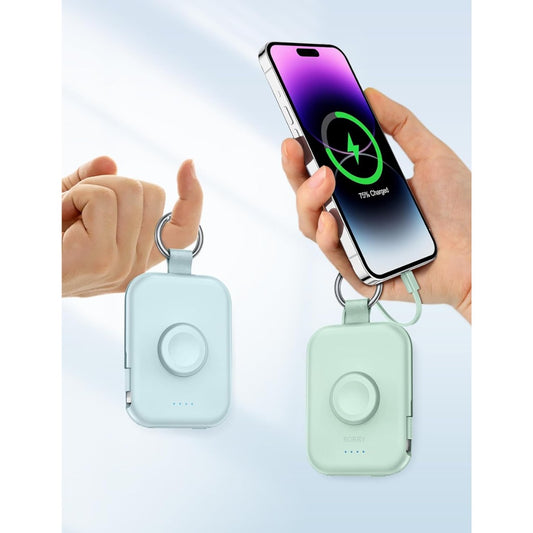 Portable Charger, 5000mAh Portable Charger Power Bank with Built-in Cables, Travel Keychain Battery Pack for iPhone Air/17/16/15/14/13/12, Apple Watch Ultra/11/10/9/8/7/6/SE, Purple