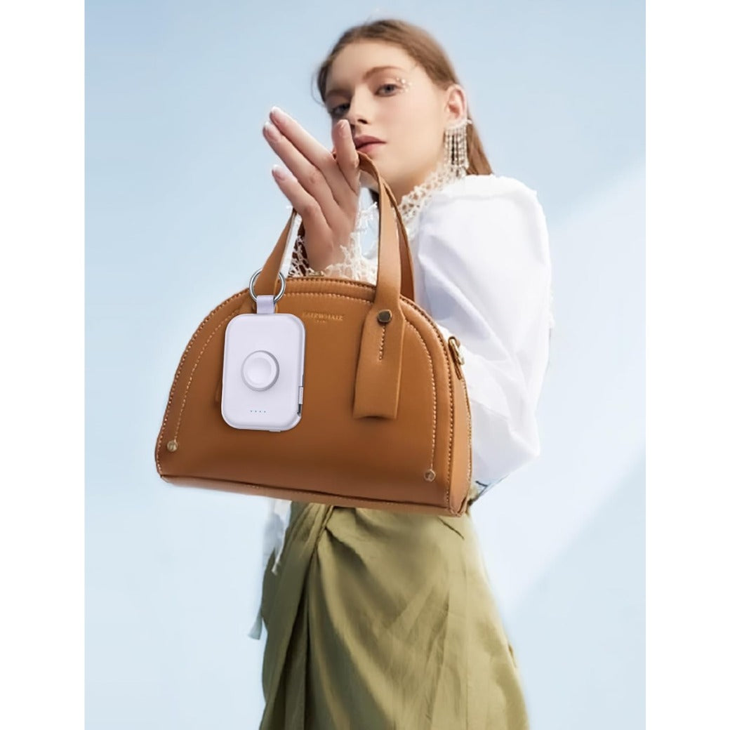 Portable Charger, 5000mAh Portable Charger Power Bank with Built-in Cables, Travel Keychain Battery Pack for iPhone Air/17/16/15/14/13/12, Apple Watch Ultra/11/10/9/8/7/6/SE, Purple