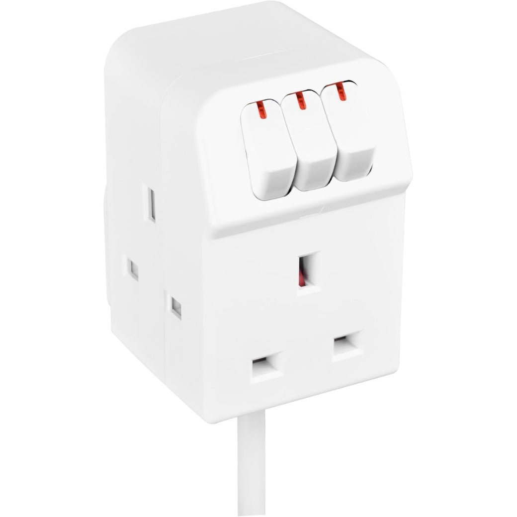 Masterplug Three Socket Extension Lead with Individual Switches, White