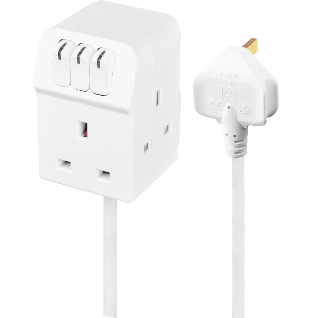 Masterplug Three Socket Extension Lead with Individual Switches, White