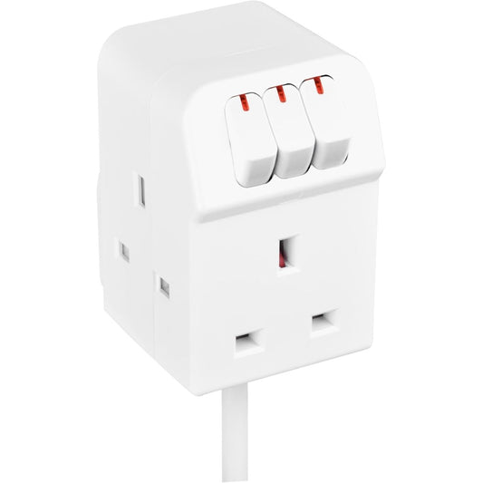 Masterplug Three Socket Extension Lead with Individual Switches, White