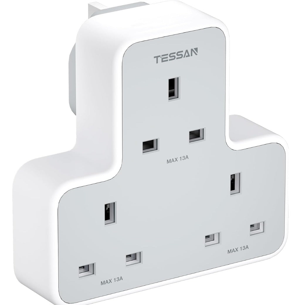 Multi Plug Extension Socket, TESSAN 3 Way Plug Adapter UK, Non Blocking Triple Socket Extensions