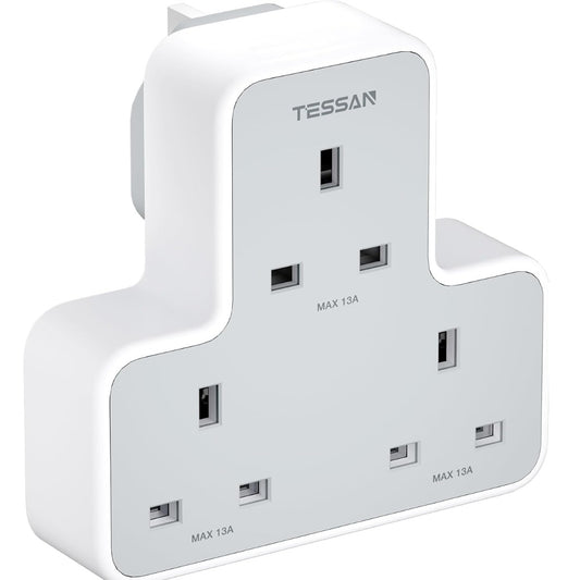 Multi Plug Extension Socket, TESSAN 3 Way Plug Adapter UK, Non Blocking Triple Socket Extensions