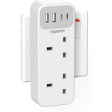 Double Plug Adaptor with 4 USB(2 USB C), TESSAN 2 Way Multi Plug Extension Adapter