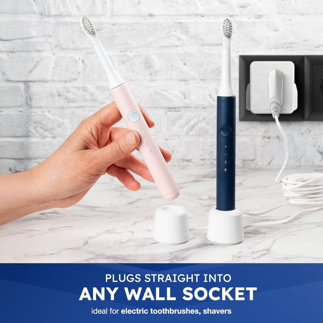 UK Shaver Adaptor Plug - Fused 1A 250V 2-Pin to 3-Pin Converter - CE Certified Plug for Electric Shaver & Toothbrus