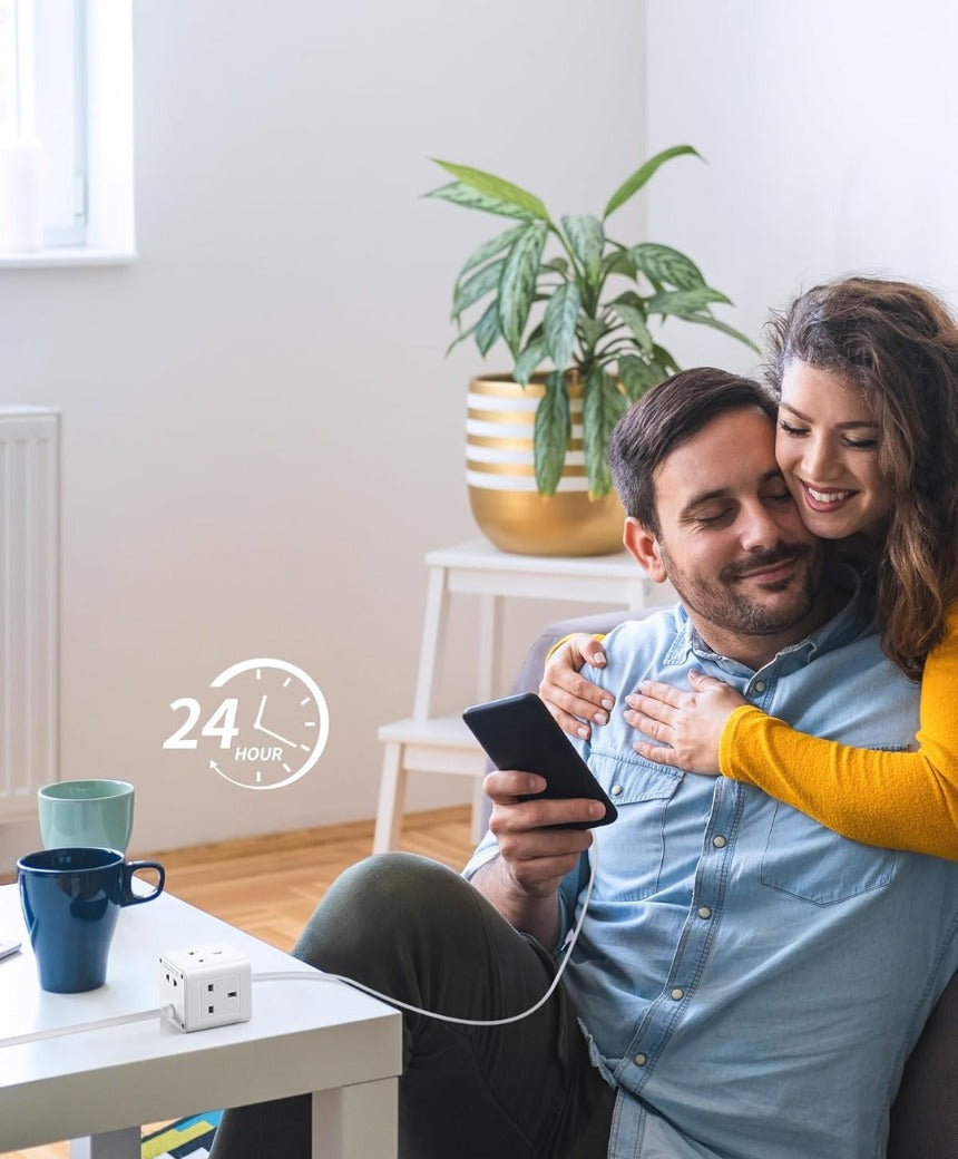 Cube Extension Lead with 4 USB Slots, Kemelo 4 Way (13A/3250W) Multi Plug Extension Cable with Child Safety UK Desktop Power Extension Socke