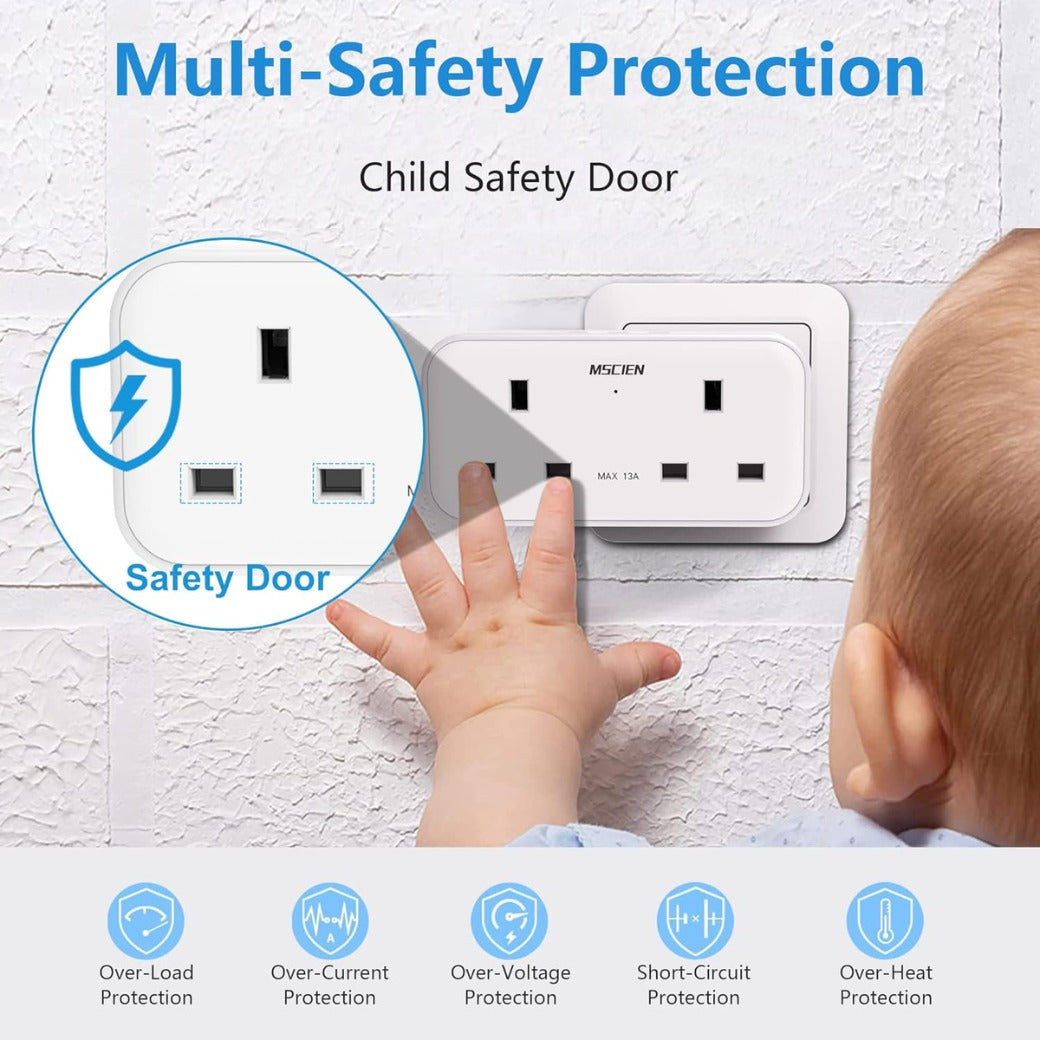 Plug Adapter with 3 USB, Mscien Double Plug Adaptor, Multi Plug Extension, Dual 2 Pin Socket at The Bottom, 13A UK Surge Protected Multiplug Extender