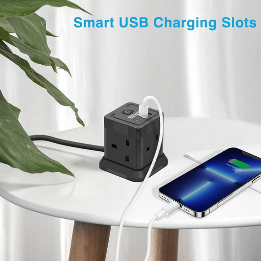 Lead Cube 3M With USB Slots, BEVA 4 Way Extension Socket With 3 USB Ports