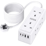 6 Way Extension Lead 3M with USB Slots, FDTEK Desk Power Strip with 2 USB-A and 2 USB-C Ports