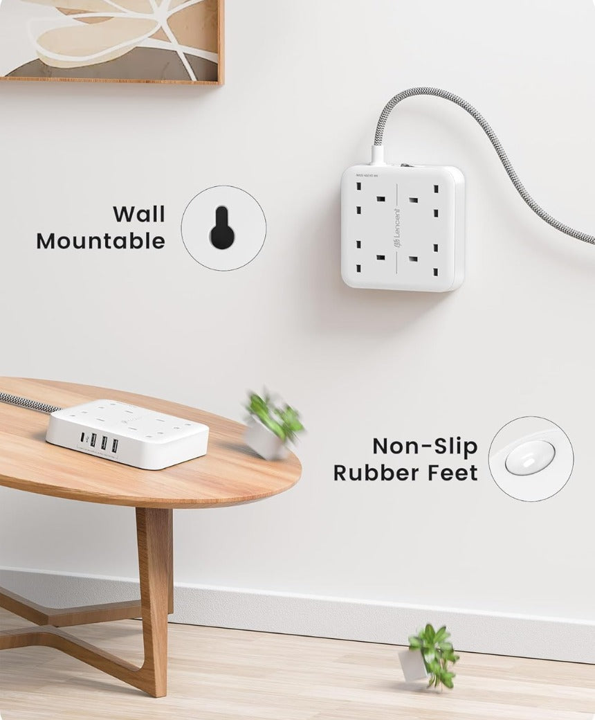 3M Extension Lead with USB C Port (3250W 13A), 4 Way Outlets Power Strip with 1 USB-C and 3 USB Slots