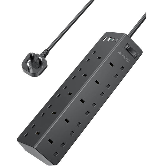 10 Way Extension Lead with USB Slots(2 USB C), ANVODE 14-IN-1 Plug Extension Socket with Switch