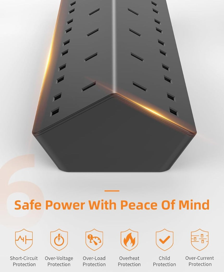 10 Way Extension Lead with USB Slots(2 USB C), ANVODE 14-IN-1 Plug Extension Socket with Switch