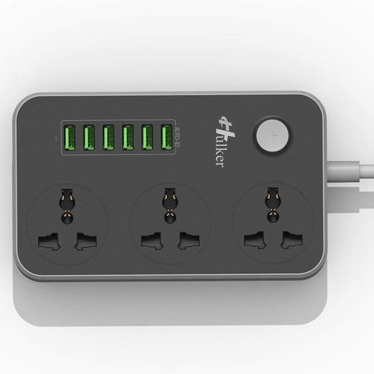 Extension Lead with USB Ports 3 Way Outlets 6 USB Ports Surge Protection UK Socket with Bold Extension Cord with Fuse and Shutter Power Strips Universal Socket, Black