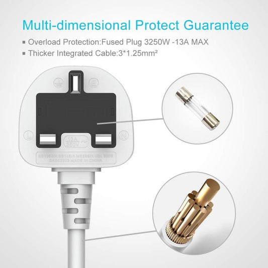 Extension Lead with USB Ports 3 Way Outlets 6 USB Ports Surge Protection UK Socket with Bold Extension Cord with Fuse and Shutter Power Strips Universal Socket, Black