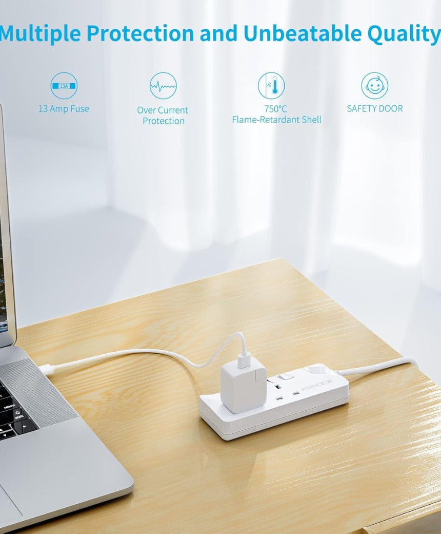 Extension Lead 2 Way Plug Sockets with Individual Switches Wall Mountable Power Strip 1.5M Extension Cable 13A Fused UK Plug 3250W