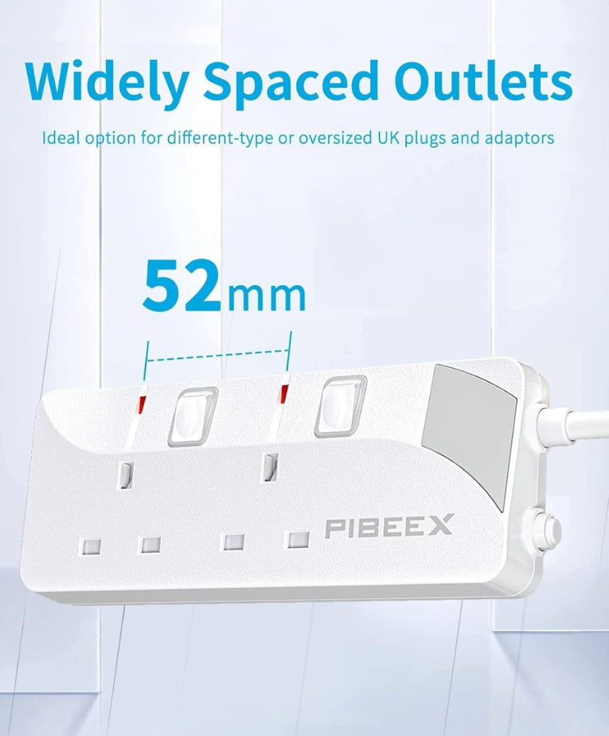 Extension Lead 2 Way Plug Sockets with Individual Switches Wall Mountable Power Strip 1.5M Extension Cable 13A Fused UK Plug 3250W