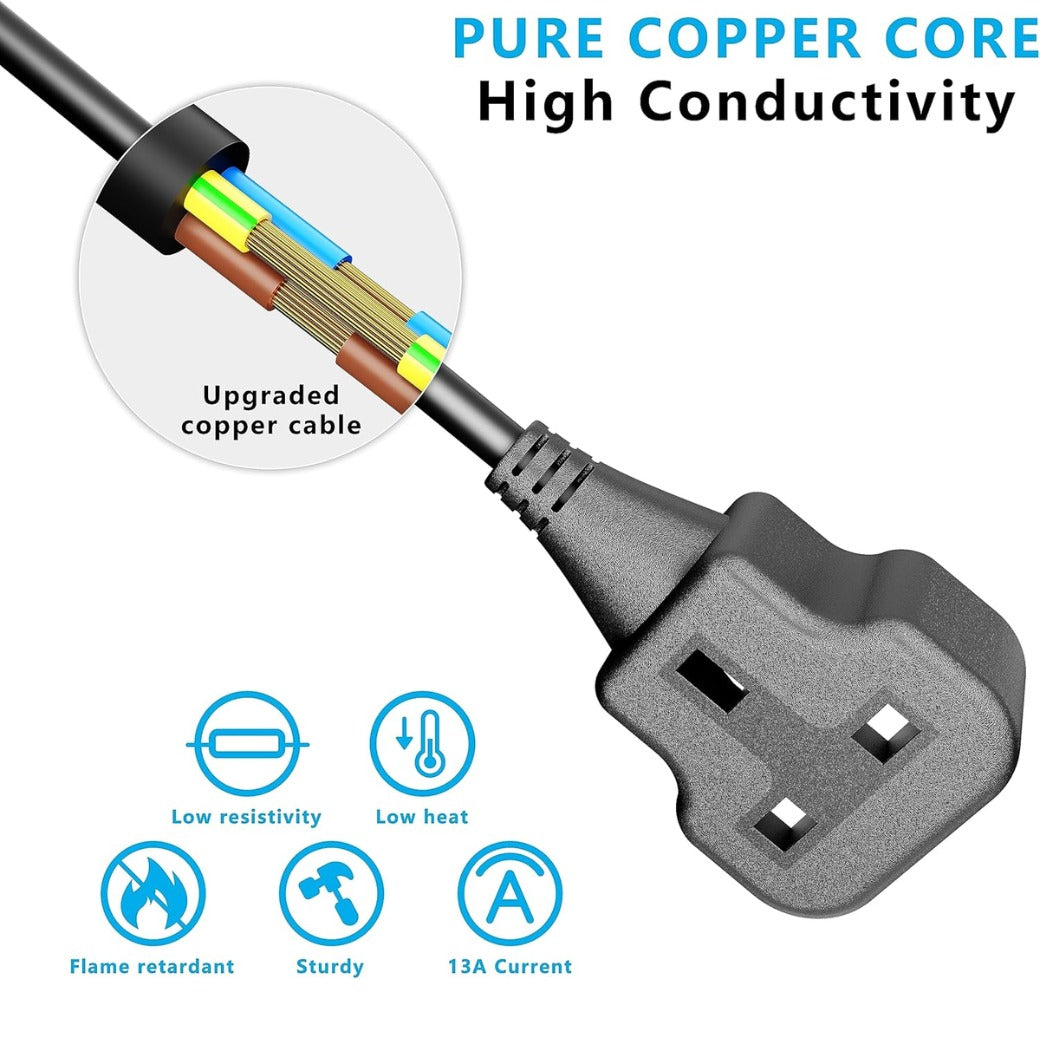 Plug Splitter Extension Cord 2 Plug Extension Lead 10m Power Cable 13 Amp Heavy Duty Electrical Socket Black For Garden