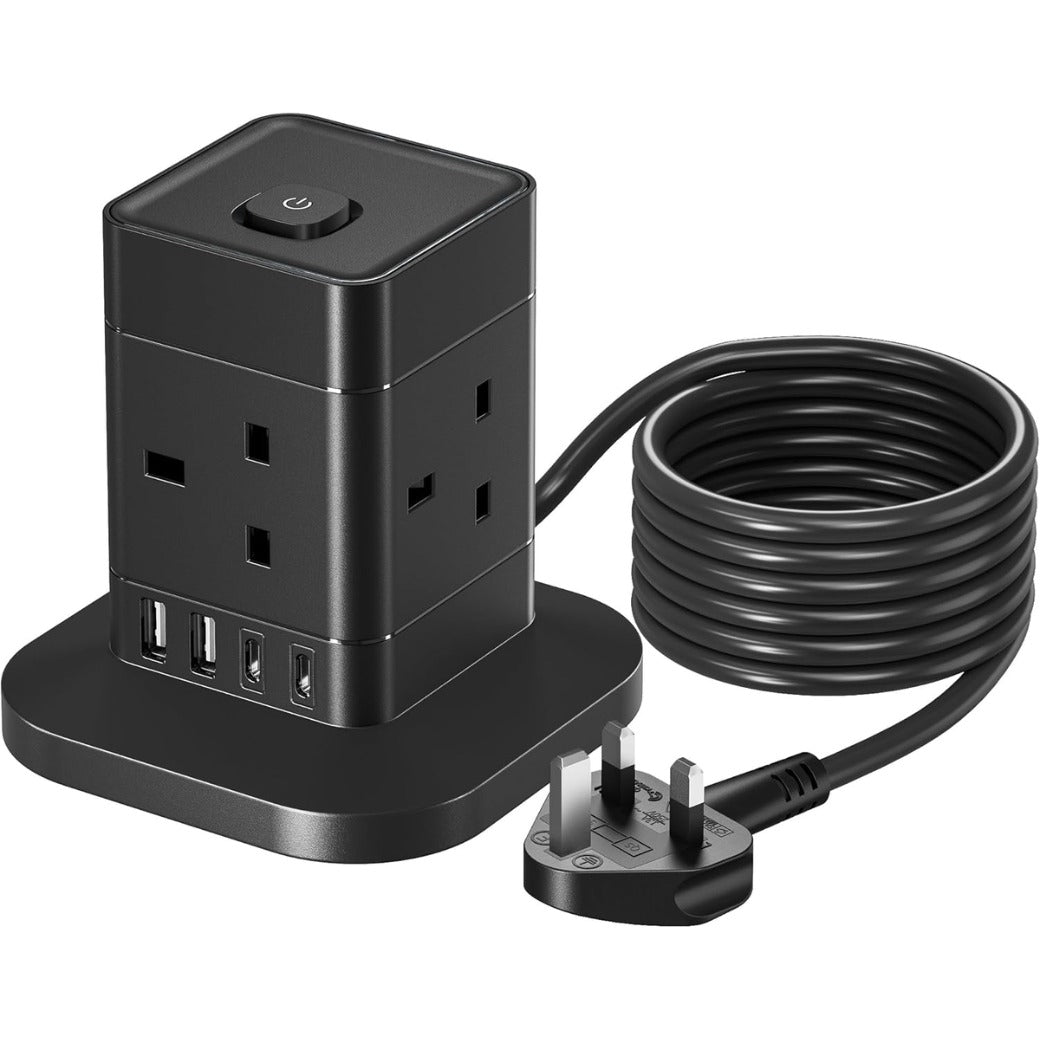 3M Cube Extension Lead with USB C, Hotimy 4 Way Plug Extension Socket with 4 USB (2 USB A & 2 USB C)