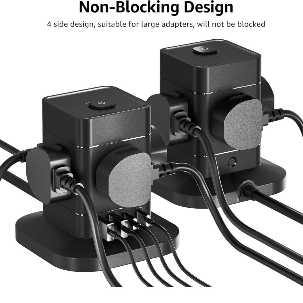 3M Cube Extension Lead with USB C, Hotimy 4 Way Plug Extension Socket with 4 USB (2 USB A & 2 USB C)