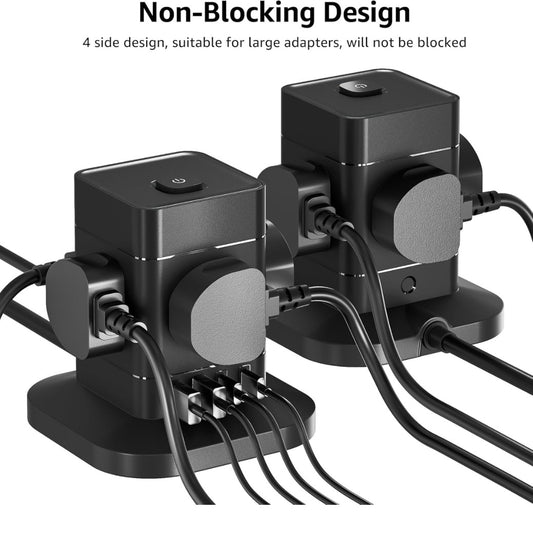 3M Cube Extension Lead with USB C, Hotimy 4 Way Plug Extension Socket with 4 USB (2 USB A & 2 USB C)