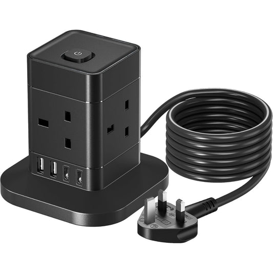 3M Cube Extension Lead with USB C, Hotimy 4 Way Plug Extension Socket with 4 USB (2 USB A & 2 USB C)
