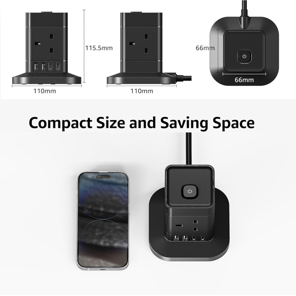 3M Cube Extension Lead with USB C, Hotimy 4 Way Plug Extension Socket with 4 USB (2 USB A & 2 USB C)