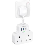 Multi Plug Extension Socket with 4 USB Ports, ANVODE 2 Way Plug Adaptor with Flexible Cable, Short Extension Lead Double Adapter Plug UK for Bedroom, Office..