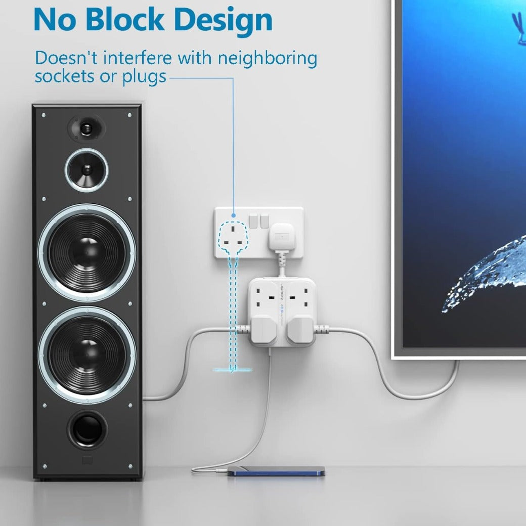 Plug Extension USB,Extension Lead with 4 USB Slots(3 USBA+1 USB C) Power Socket with 4 Way 4 USB Charging Station(17W) Power Strip Surge Protection for Home Travel,