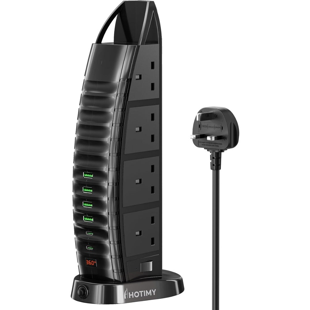 Tower Extension Lead with USB Slots 2M, 8 Way Outlets Multi Plug Extension Tower with 6 USB (2 Type C & 4 USB A Ports