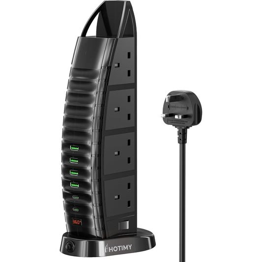 Tower Extension Lead with USB Slots 2M, 8 Way Outlets Multi Plug Extension Tower with 6 USB (2 Type C & 4 USB A Ports