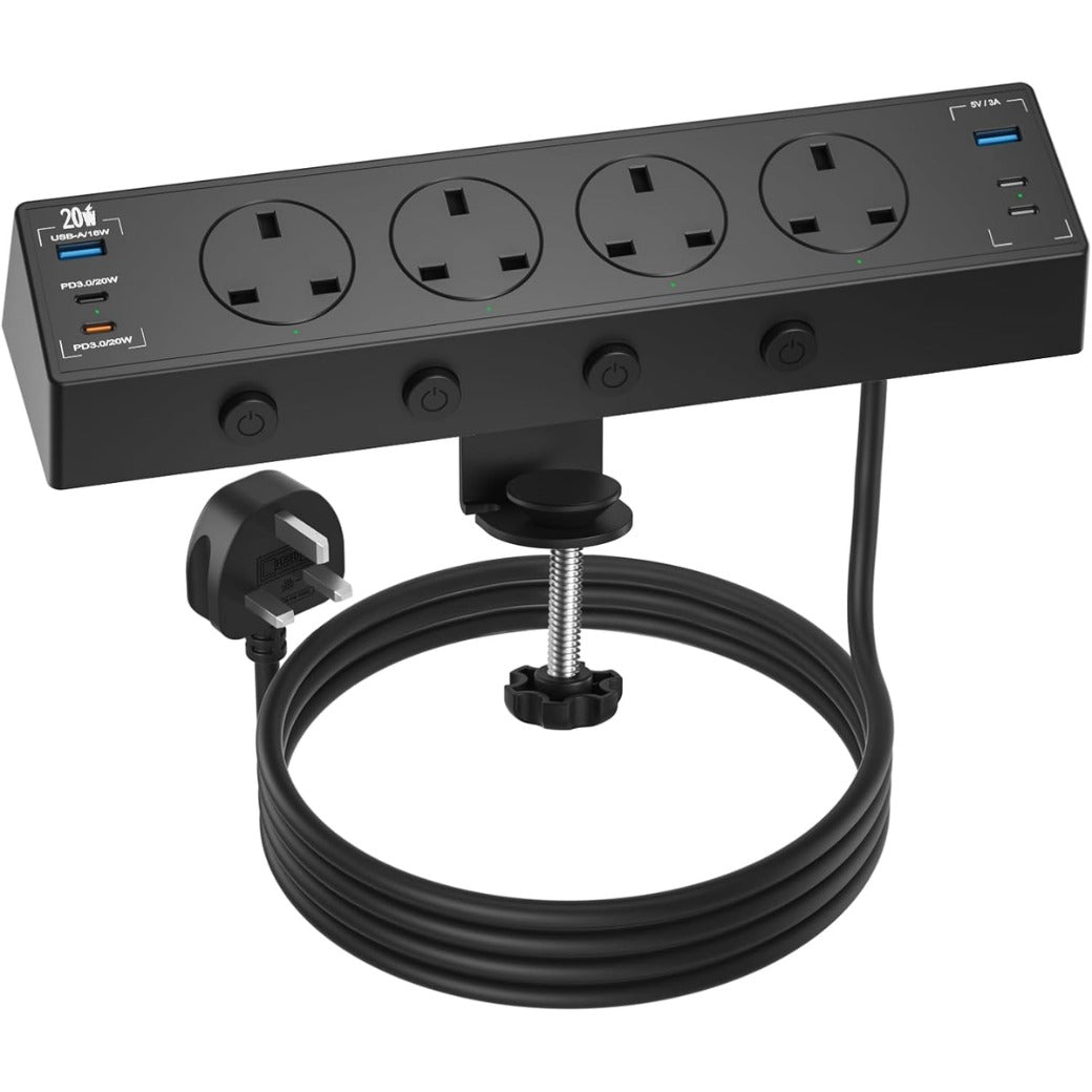 Desk Power Socket USB C 20W, 4 Way Desktop Socket Individually Switchable with 4 USB C and 2 USB A,