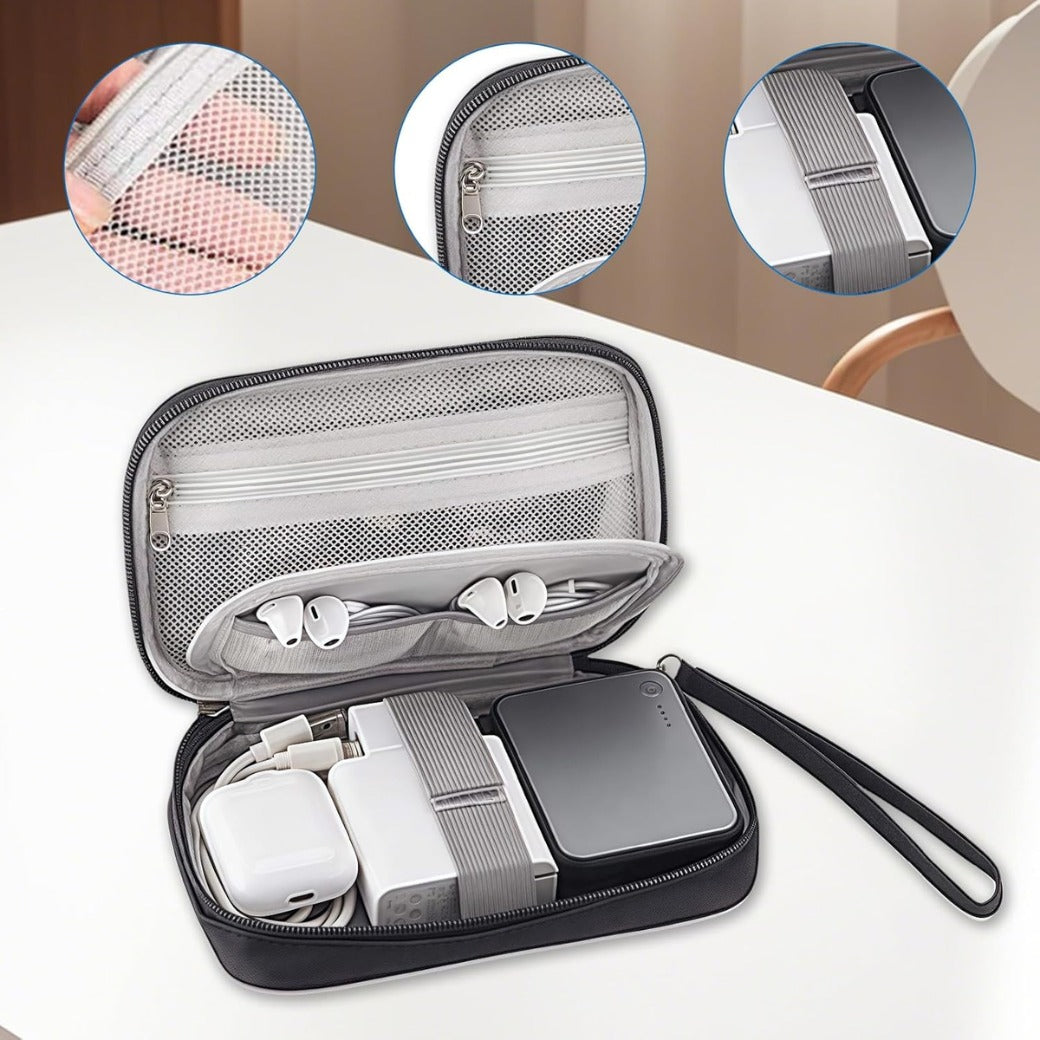 Cable Bag, Small Electronic Accessories Organizer, Three-Layer Compact Travel Digital Storage Bag, for Portable Charger, Cables, Earphone, Cord, SD Card