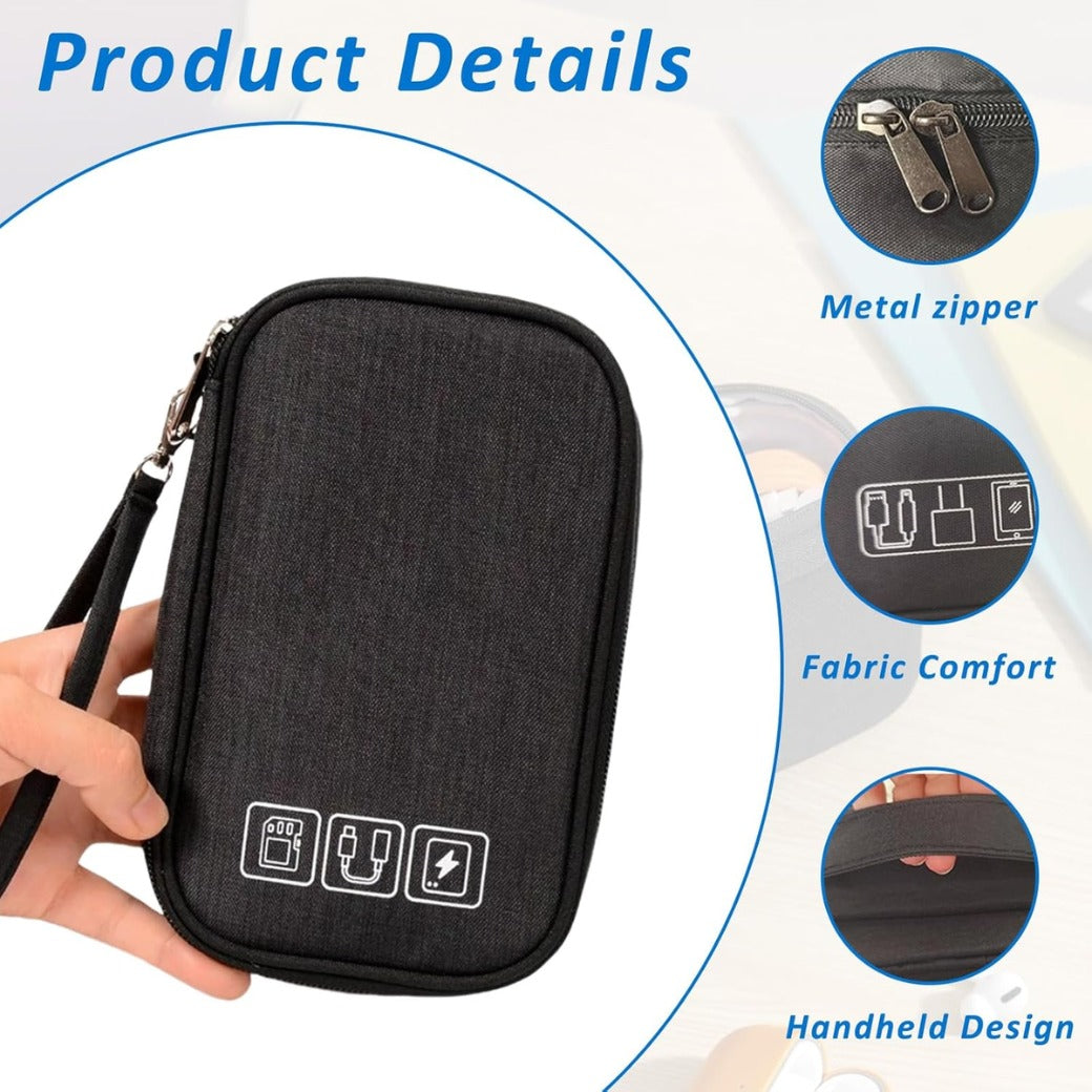 Cable Bag, Small Electronic Accessories Organizer, Three-Layer Compact Travel Digital Storage Bag, for Portable Charger, Cables, Earphone, Cord, SD Card