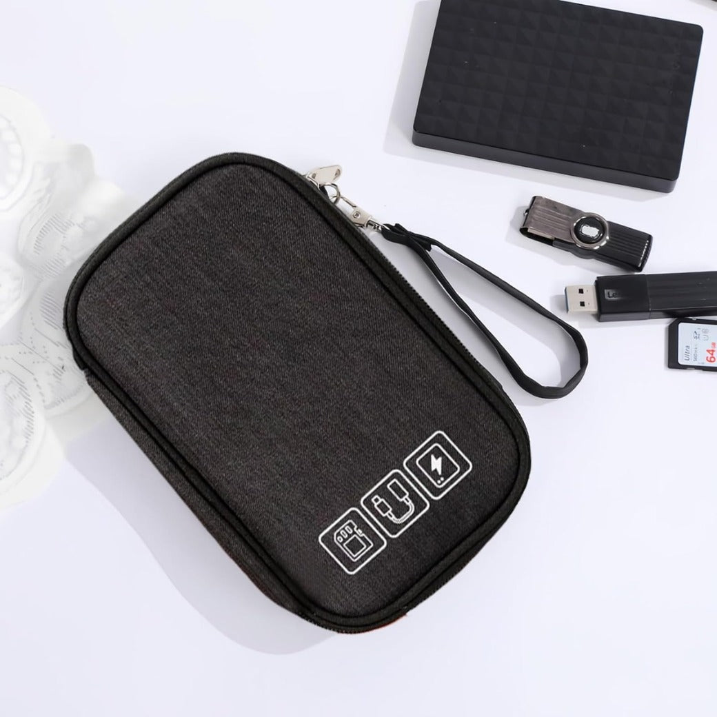 Cable Bag, Small Electronic Accessories Organizer, Three-Layer Compact Travel Digital Storage Bag, for Portable Charger, Cables, Earphone, Cord, SD Card