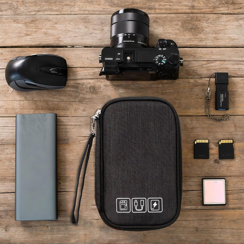 Cable Bag, Small Electronic Accessories Organizer, Three-Layer Compact Travel Digital Storage Bag, for Portable Charger, Cables, Earphone, Cord, SD Card