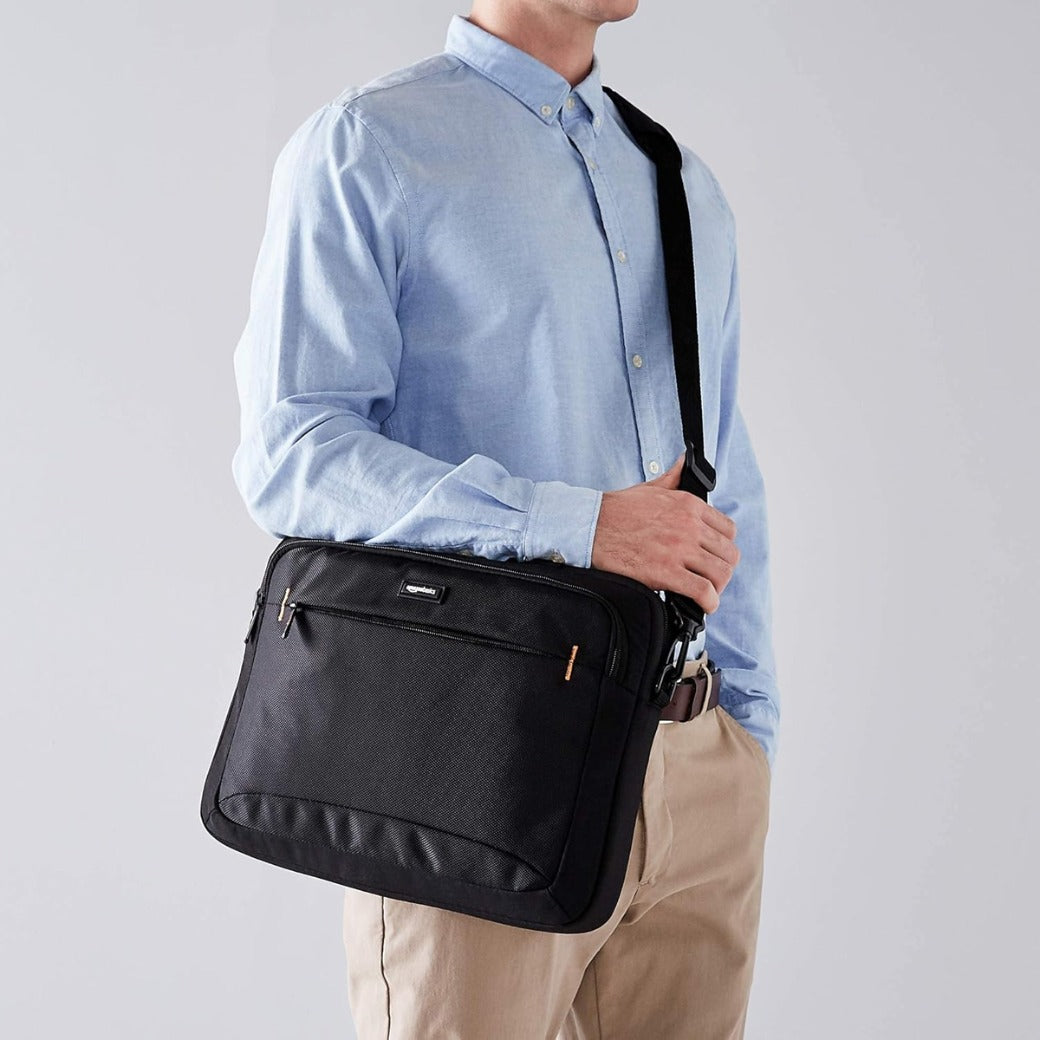 Compact Laptop Shoulder Bag Carrying case with Accessory Storage Pockets (14 inch - 35.6 cm) Black