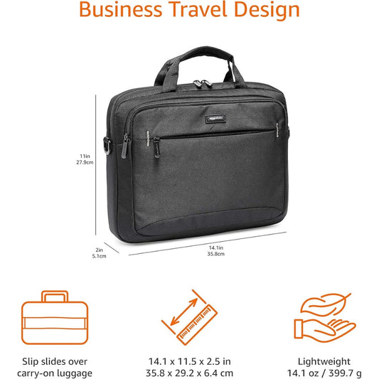 Compact Laptop Shoulder Bag Carrying case with Accessory Storage Pockets (14 inch - 35.6 cm) Black