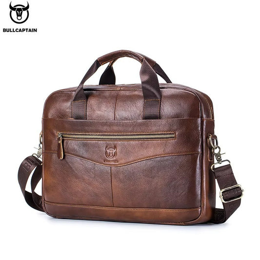 BULLCAPTAIN Briefcase Shoulder Messenger Bags Men's Genuine Leather 14-inch Laptop Bag's Men's Briefcase Office Business Handb